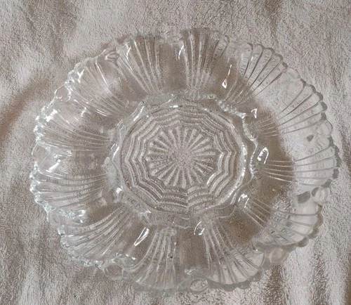 Vintage Anchor Hocking Glass Deviled Egg Plate Clear 12 Dip 10 In