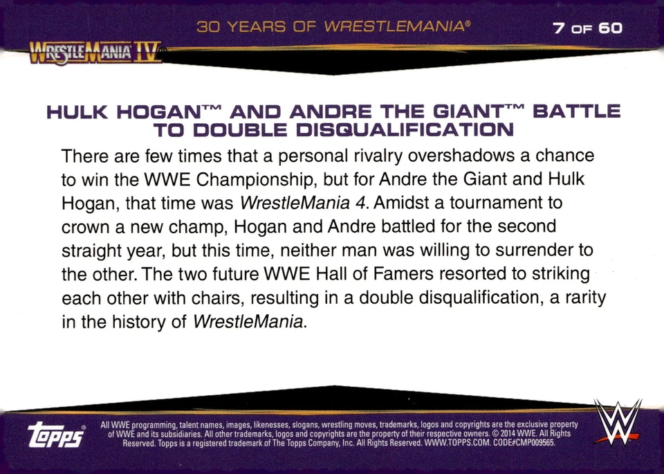 2014 Topps WWE Road to Wrestlemania #7 Hulk Hogan and Andre The Giant - Image 2 of 2