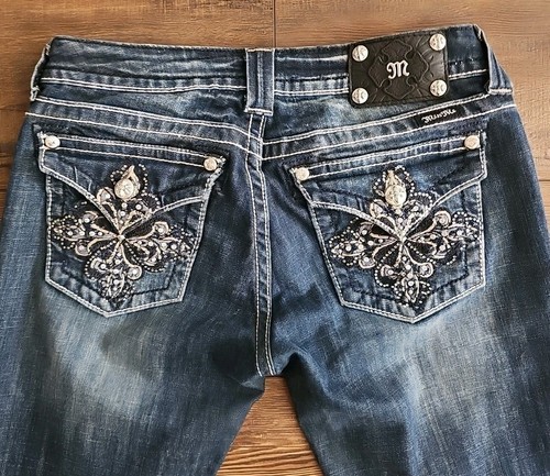 Miss Me Jeans Damen Größe 29 JP533B7 Stiefel bestickt Glitzer Taschen Strass - Bild 9 von 13
