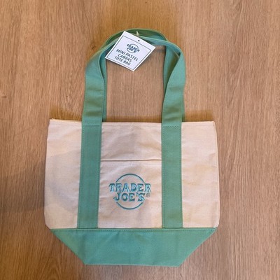 Trader Joe's Mini Canvas Tote Bag Green Reusable Shopping Bag