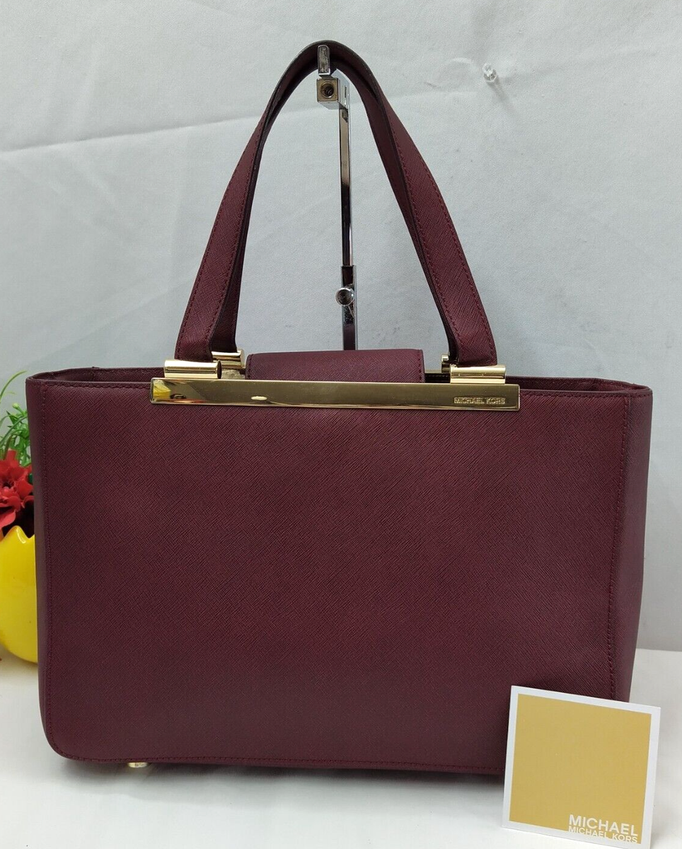 Michael Kors Burgundy Crossgrain Leather Double Hanlde Satchel 