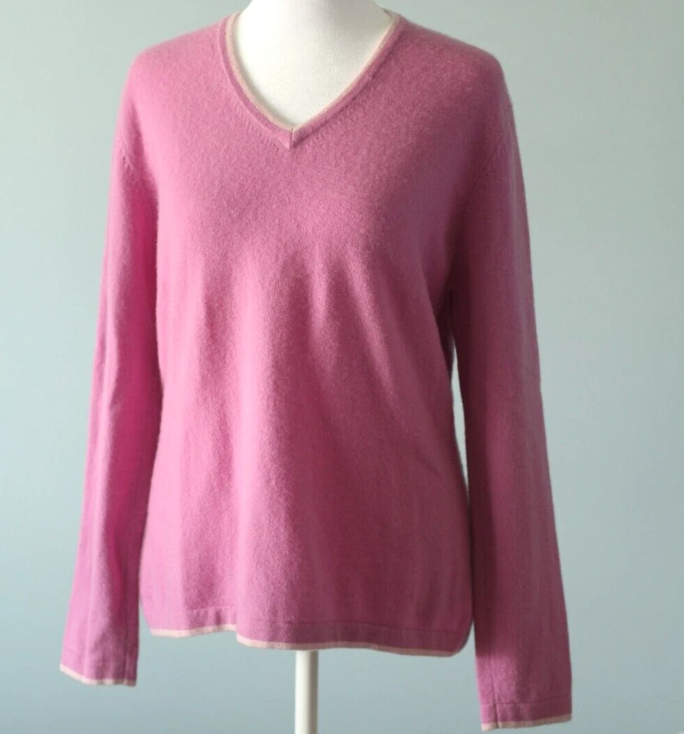 Kirkland Signature Cashmere Sweater Pink 2 Ply V Neck Pullover Barbiecore Large