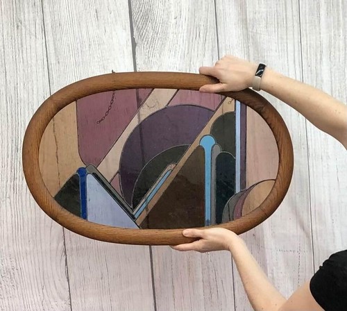 Midge Scanlan Signed Oval Abstract Modern Stained Glass Window - Picture 4 of 10