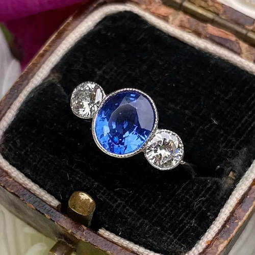 2Ct Antique Art Deco Style Lab-Created Sapphire & Diamond Ring 14k White Gold FN