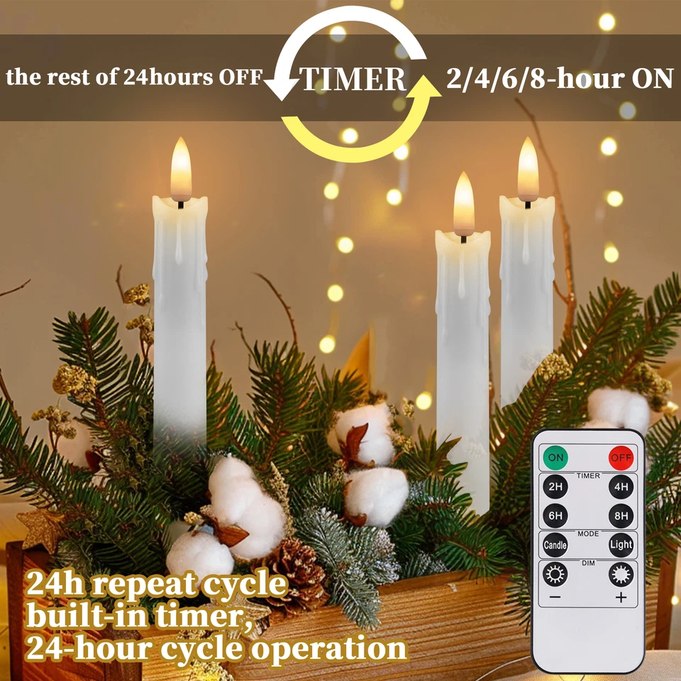 6PCS Flameless Taper Candles Light Flickering Battery Operated with Remote Timer - Image 4 of 4