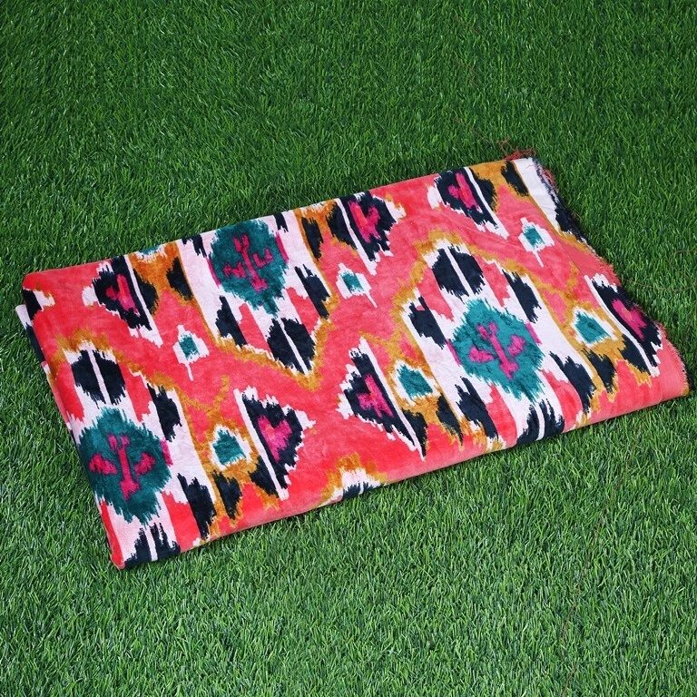 Soft Velvet Ikat Print Fabric Indian Dress Sewing Upholstery Fabric BY The Yard - Image 3 of 4