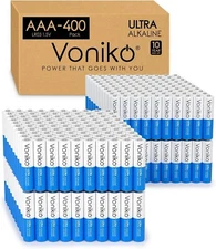 Voniko AAA Batteries 400 Pack, Alkaline, Long-Lasting, 10-Year Shelf Life, 1.5V