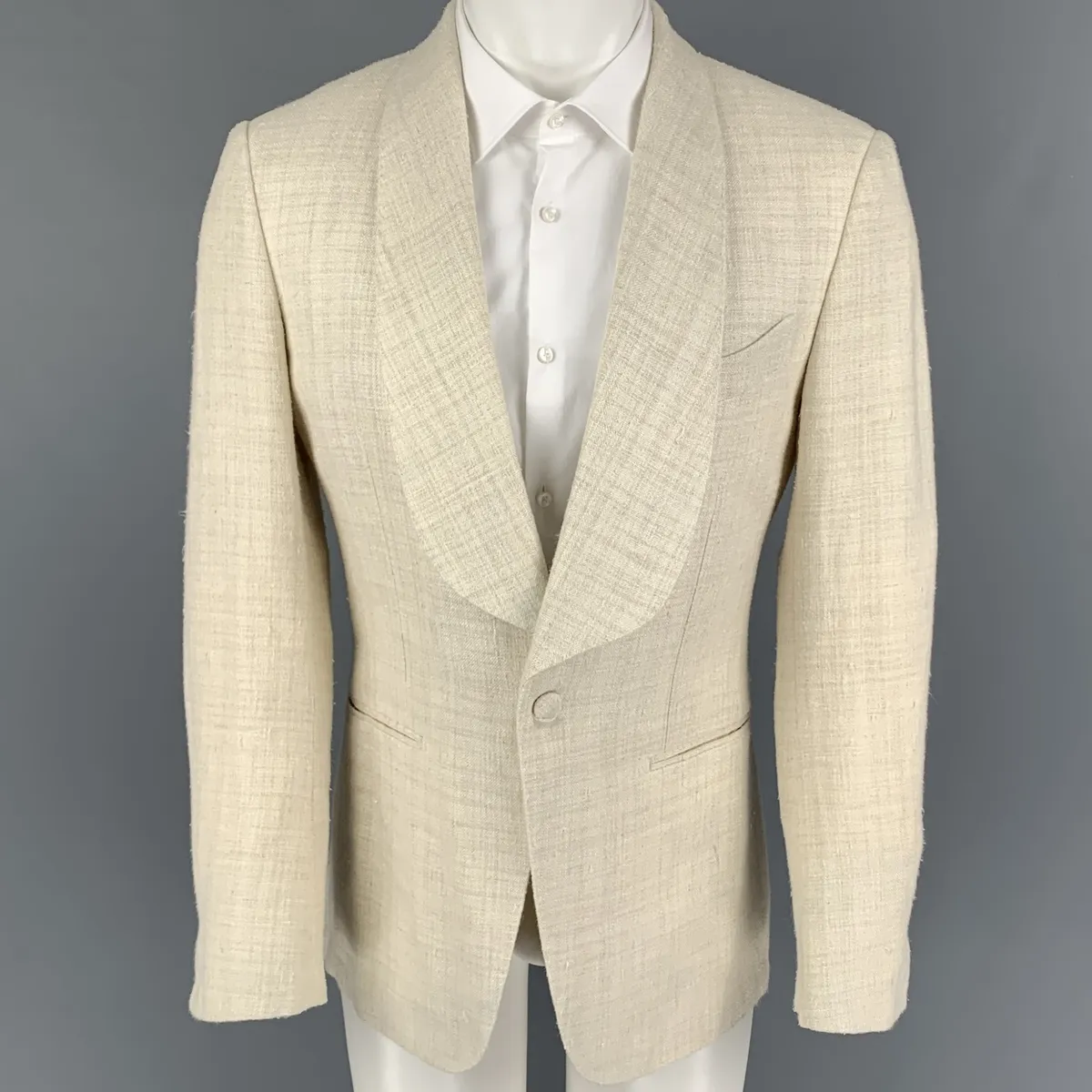 SUIT SUPPLY Size 40 Beige Textured Silk Blend Shawl Collar Sport Coat
