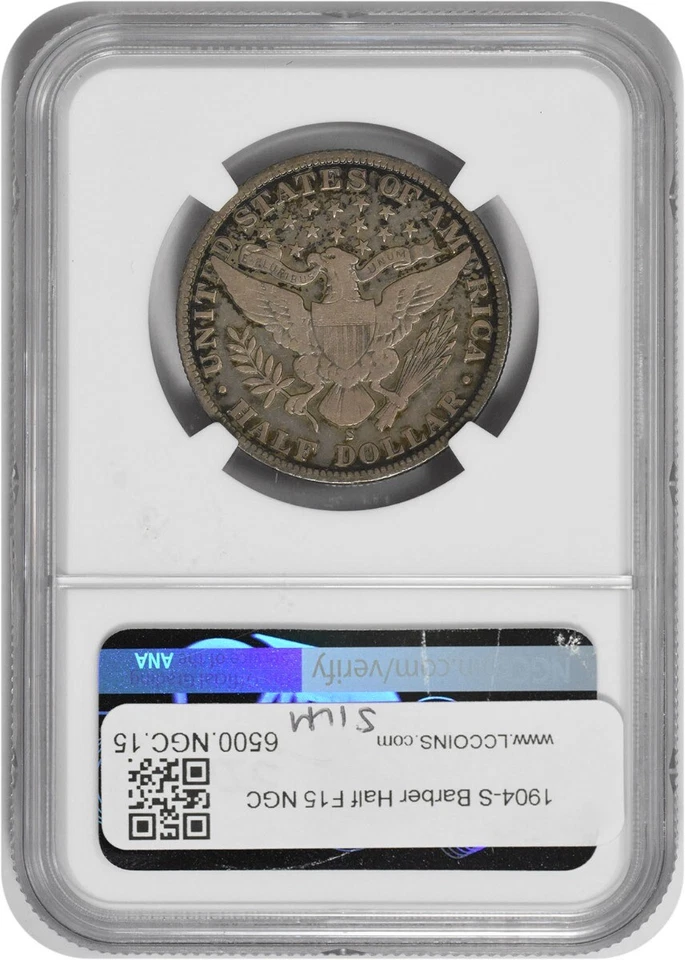 1904-S Barber Silver Half Dollar F15 NGC - Image 2 of 2