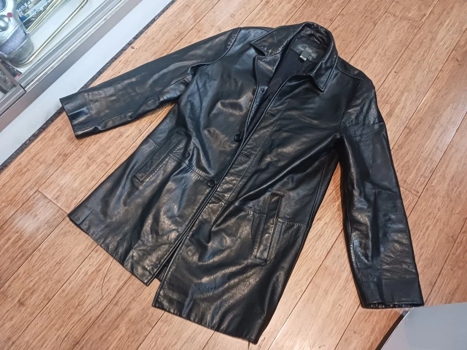 BANANA REPUBLIC JACKET MENS LEATHER RACER BIKER MOTO BLACK MEDIUM 54023 - Image 3 of 4