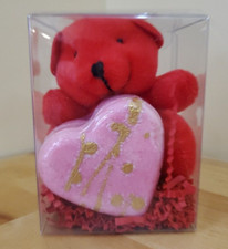 Small Bear Plushie with Pink Champagne Scent Heart Bath Bomb Gift Set
