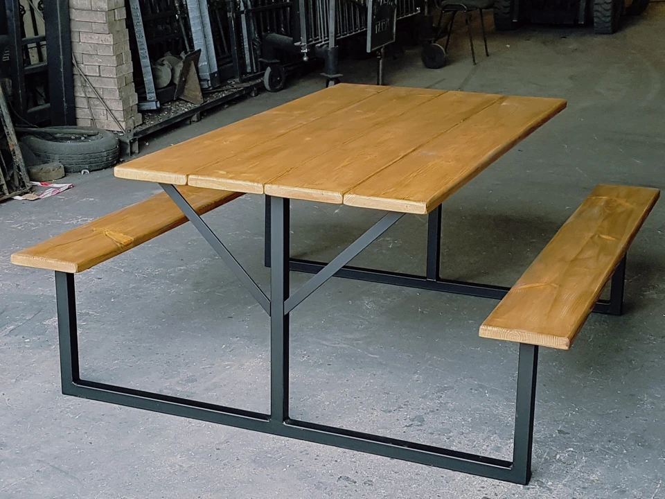 Dining Table And Benches. Rustic, Picnic bench style, vintage. - Image 4 of 4