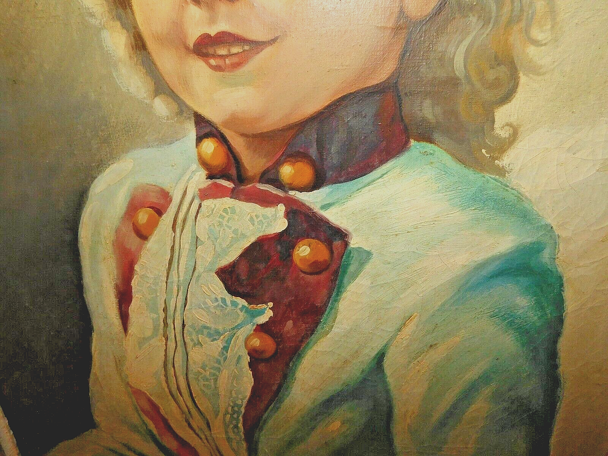 RARE French Oil Canvas 1800s Antique Portrait Painting 19th c