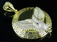 2Ct Lab Created Diamond Mid Flight Eagle Medallion Pendant 14K Yellow Gold Ove