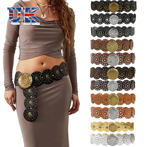 Y2K Disc Belts Metal Buckle Wide Belts Vintage Hollow Belt for Women - Picture 1 of 33