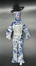 Dammit Doll Blue/White Paisley Pink Face Black Hair Stress Relief Fun!