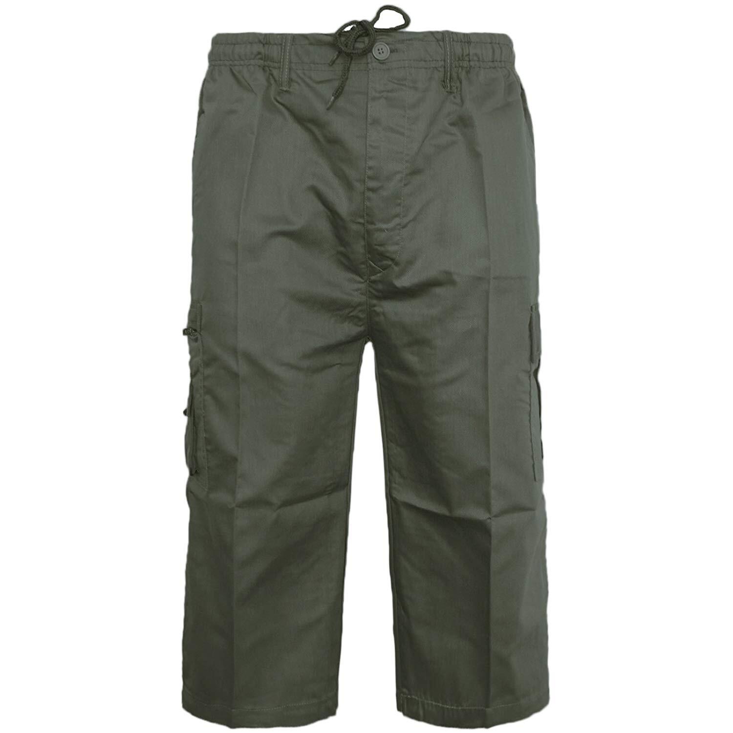 Mens 3/4 Shorts Elasticated Waist Cargo Combat Long Length Three