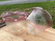 Vtg Pair 2 Vianne 4 Oil Gas Glass Lamp Shade Gasolier Floral Victorian Art Deco