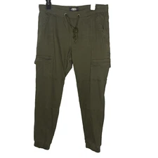 REWASH Joggers Pull On Drawstring Faux Cargo Pocket Pants Womens L Army Green