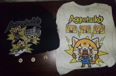 2 Sanrio Aggretsuko Shirts, Black & White (2017, Bioworld 2X Large) w/ 3 buttons