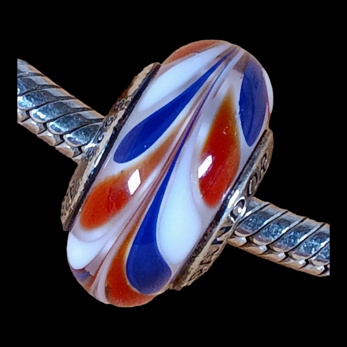 Pandora All American Red White Blue Murano Silver Charm Retd Handmade