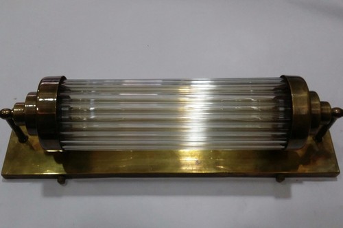 Vintage Old Antique Art Deco Brass & Glass Rod Light Fixture Wall Sconces Lamp 