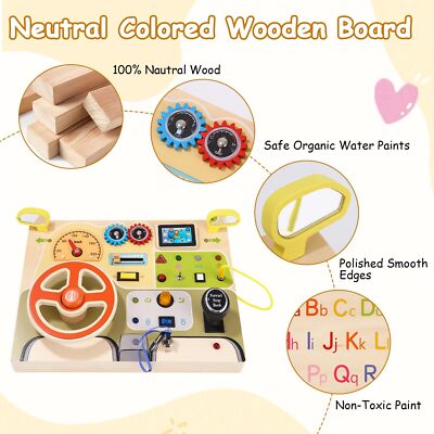 Jellybibo Montessori Busy Board - Activity Spielzeug Ab 1 Jahr Mit Lenkrad & LED