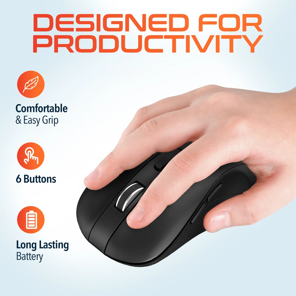 Delton S8 Ergonomic Optical Wireless Mouse, 2.4G Auto Pair Dongle - Black - Image 2 of 4