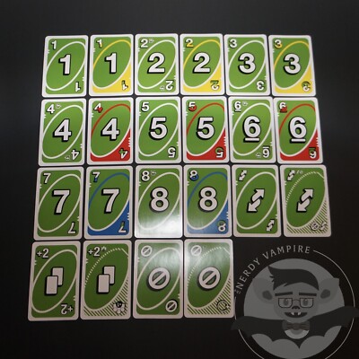 Mattel UNO FLEX | All 22 Green Cards | Official Replacement/Extra