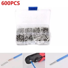600PCS Tin-coated Copper Uninsulated Crimp Terminal 0.5mm²-6.0mm² Ferrules End