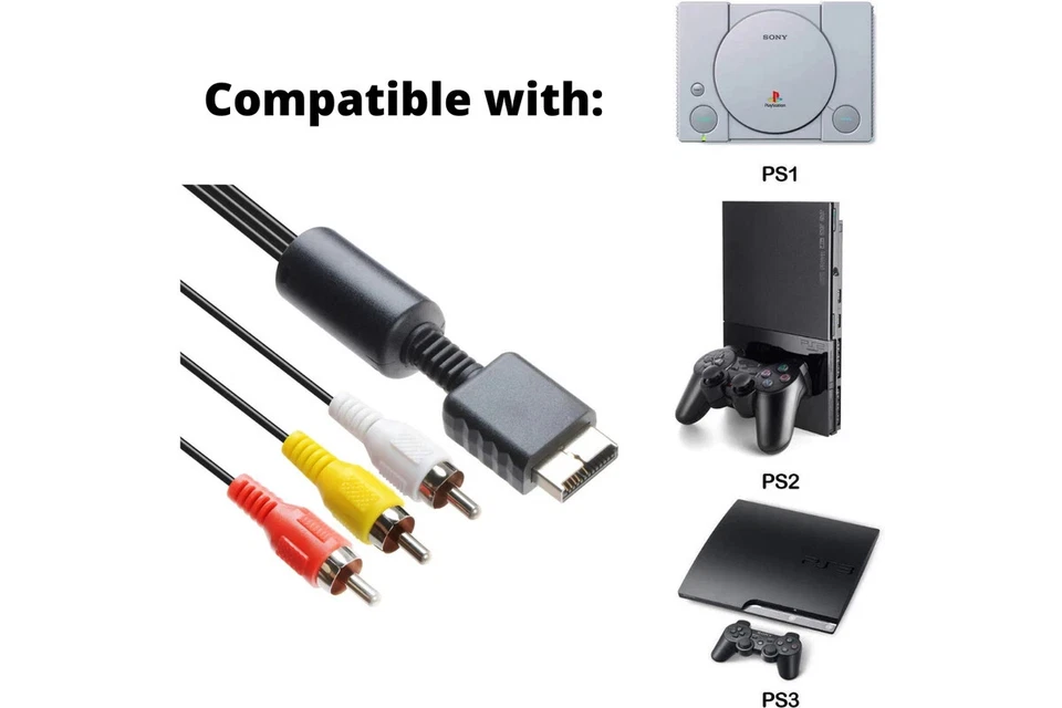 TechFlo TV AV RCA Audio Video Cable Lead Cord for PlayStation 1 2 3 PS1 PS2 PS3 - image 3 of 4