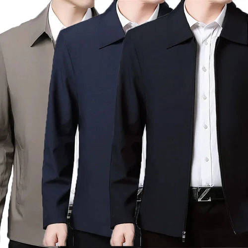 Men Turn-down Collar Coat Jackets Tops Business Autumn Spring Zipper Outwear - Bild 5 von 21