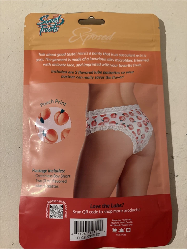 DULCES GOLOSINAS ESPALDA DIVIDIDA BRAGUITA SIN ENTREPIERNA CON LUBRICANTE COMESTIBLE MELOCOTÓN Foto 2 de 2