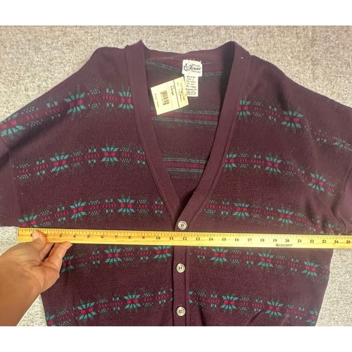 VTG Maglificio Florence Cardigan Sweater L Burgundy Wool Fair Isle Italy, $42.46 - Photo 4