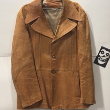 Vintage 1970's California Sportswear Co Tan Leather Car Coat 2XL-3XL
