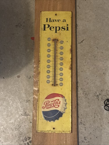 1965 Yellow Embossed Have a Pepsi Thermometer - 7 x 27
