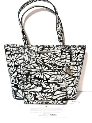 Brahmin Black Daisy Batik Tote Shoulder Handbag And Wallet NWT