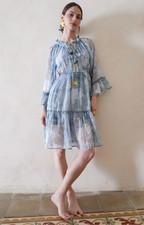 Debbie Katz Dream Dress Womens XL Bell Sleeves Feminine Resort Glam Euro Summer
