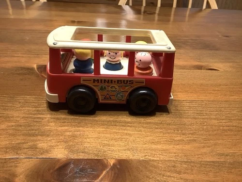 1969 Vintage Fisher Price Little People Mini Bus Complete With Figures