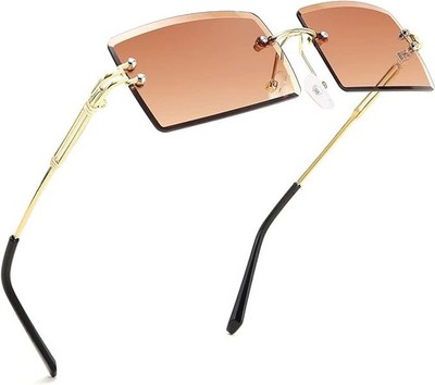 High Quality Gradient Brown Lens Retro Rectangle Rimless Sunglasses For Men New