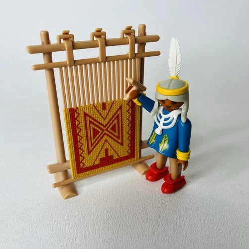 Vintage Playmobile Native American Figure & Rug Weaving Loom