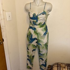 Farm Rio Women’s Parrots Printed Spaghetti Strap Jumpsuit Linen Blend Small 