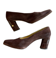 ESCADA Women's Size 8.5B/EU 38.5 Brown Suede Croc VINTAGE Slip-On Classic Pumps