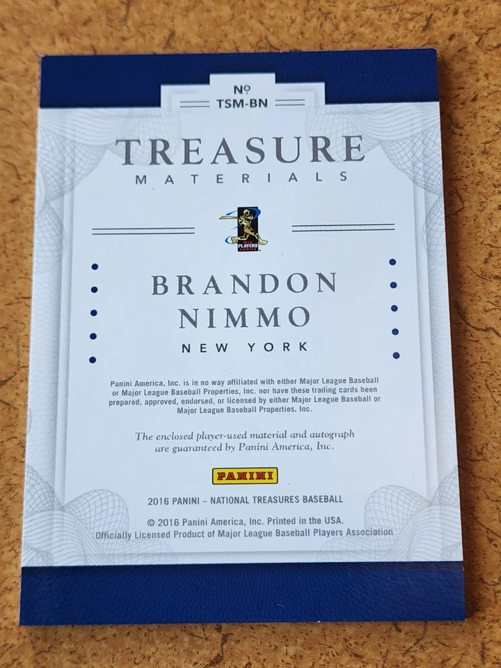 National Treasures Brandon Nimmo 2016 parche de 2 colores automático/25!! Mets de Nueva York Foto 2 de 2