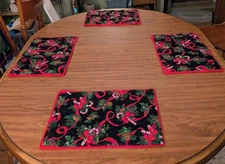 4 Piece Christmas Candy Cane Quilted Placemats   #D4