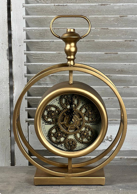 Zahnraduhr Messing Gold Tischuhr auf Standuhr römische Ziffern hinter Glasstil