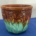 McCoy Rose Pattern Jardiniere Planter Brown, Blue-green Drip Glaze VTG RARE