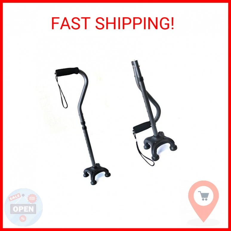 Ez2care Adjustable Folding Quad Cane for Right or Left Hand Use, Lightweight, Se - Image 2 of 2
