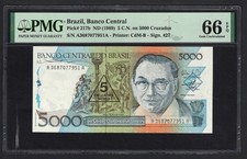 Brazil 5 CN on 5000 Cruzeiros ND (1989) P217b Uncirculated Grade 66