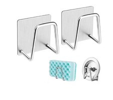 4-Pack Stainless Steel Sink Sponge Holder Adhesive Kitchen Caddy Organizer Set